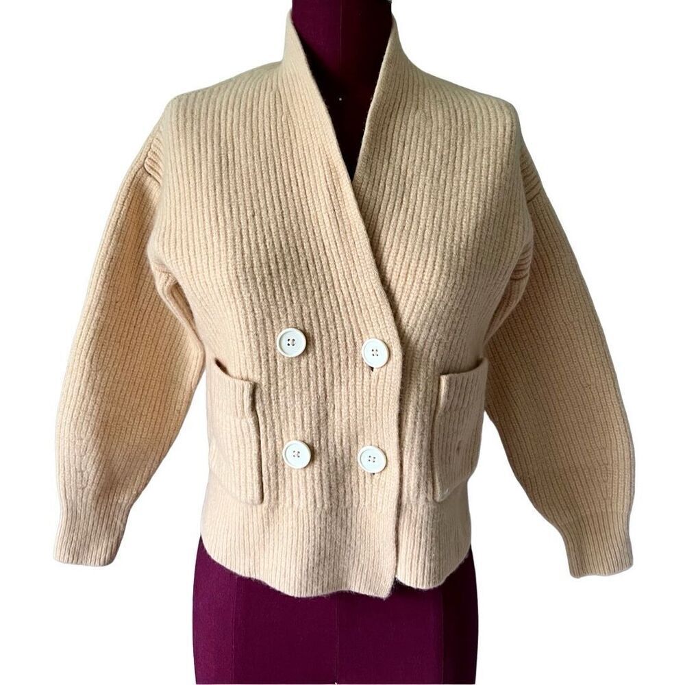 Everlane The Felted Wool Double-Breasted Cardigan S Yellow - Picture 4 of 13